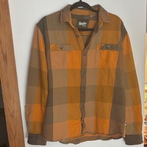 Howler Brothers Men's Rodanthe Blanket Orange Plaid Flannel shirt size L